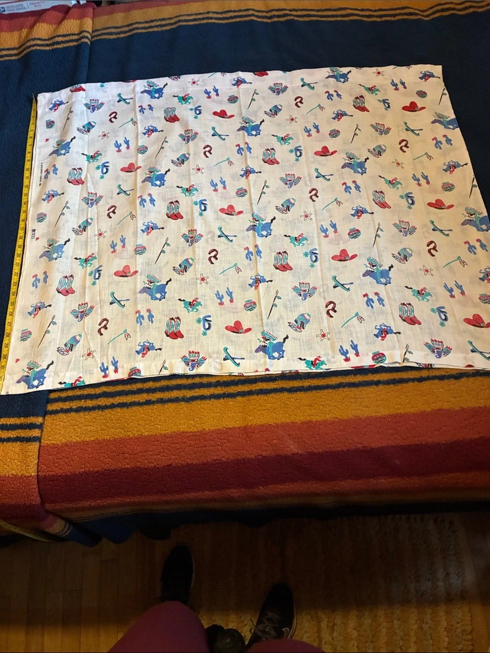 Vintage Western Print curtains - Cream with Red & Blue Motifs